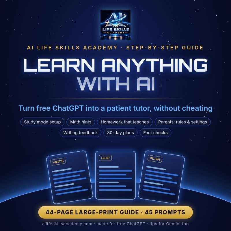 Learn Anything with AI guide cover: AI Life Skills Academy step-by-step guide